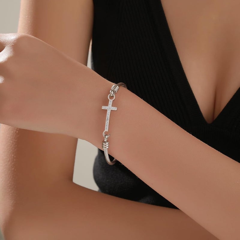 DS Religious Gift for Her Christian Cross Bracelet Bible Verse God is Within Her She Will Not Fall Inspirational Bracelets For Women Stainless Steel Jewelry Gift To Daughter Best Friend - Image 5